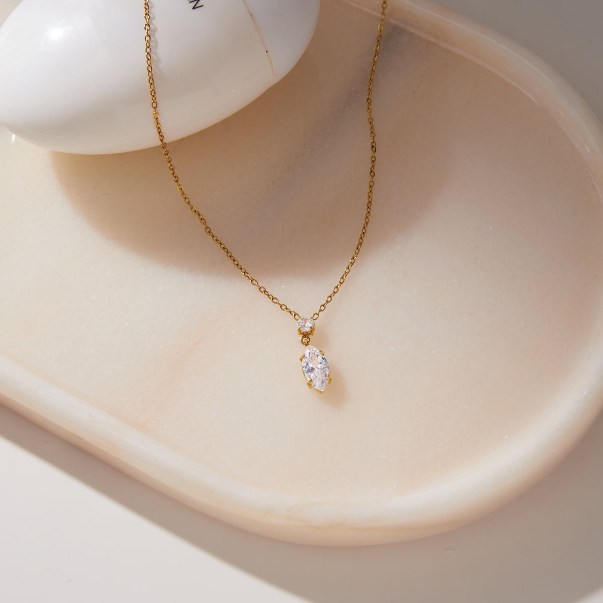 J&D Jewelry Delicate Marquise CZ Pendant Necklace Gold Plated Stainless Steel