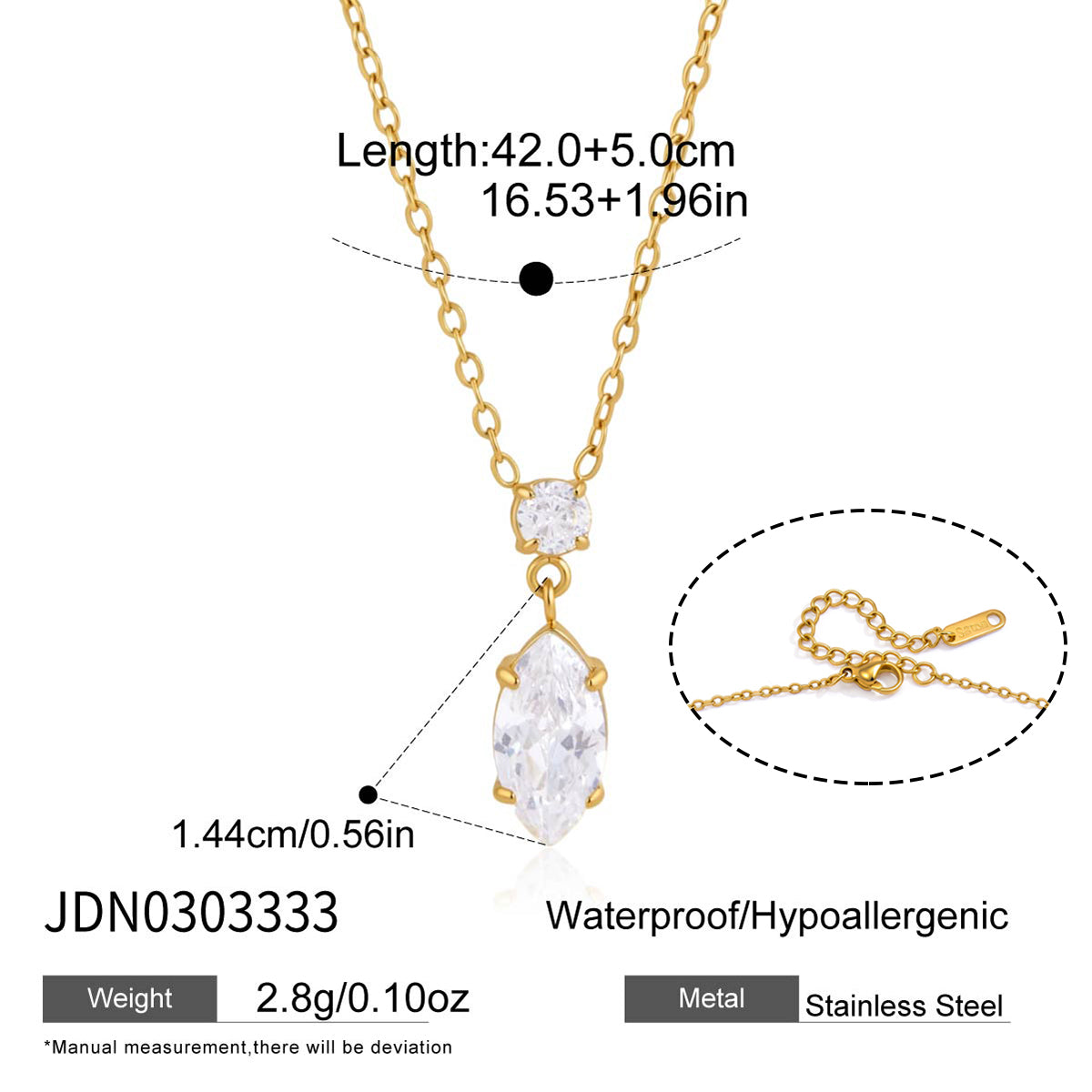 J&D Jewelry Delicate Marquise CZ Pendant Necklace Gold Plated Stainless Steel