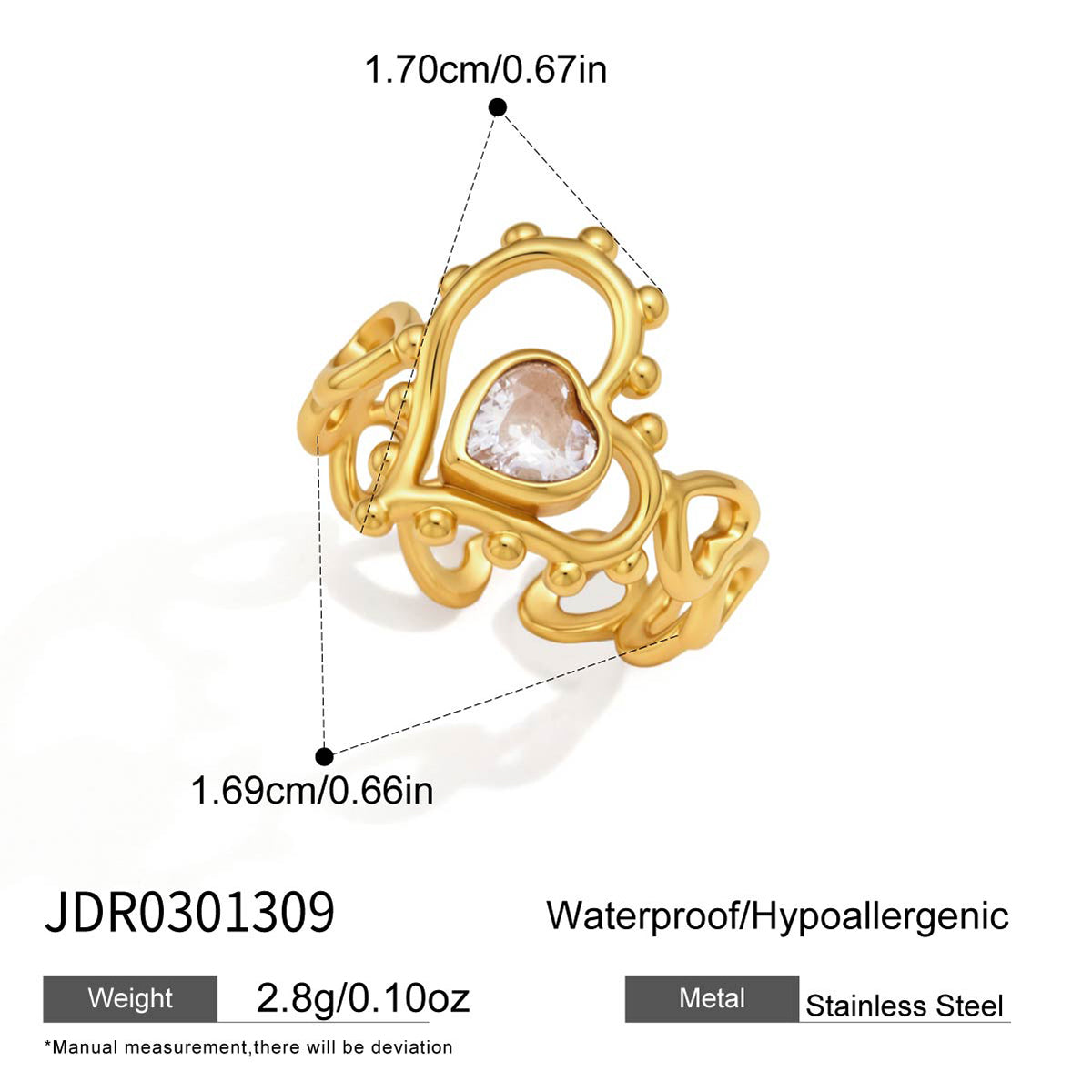 J&D Jewelry Sweet Star CZ Open Ring Gold Plated Stainless Steel