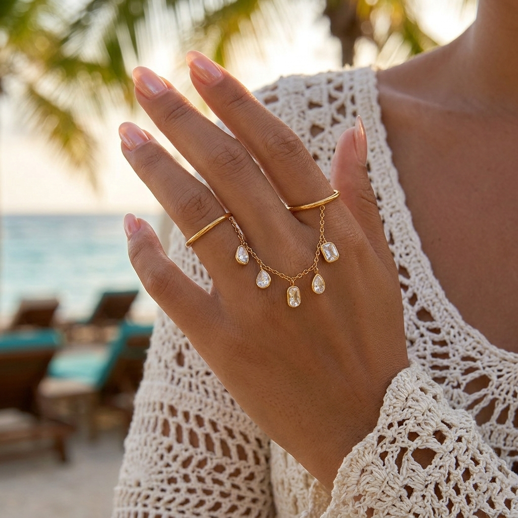 J&D Finger Bracelet Tassel Ring