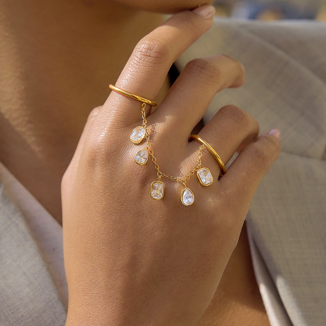J&D Finger Bracelet Tassel Ring