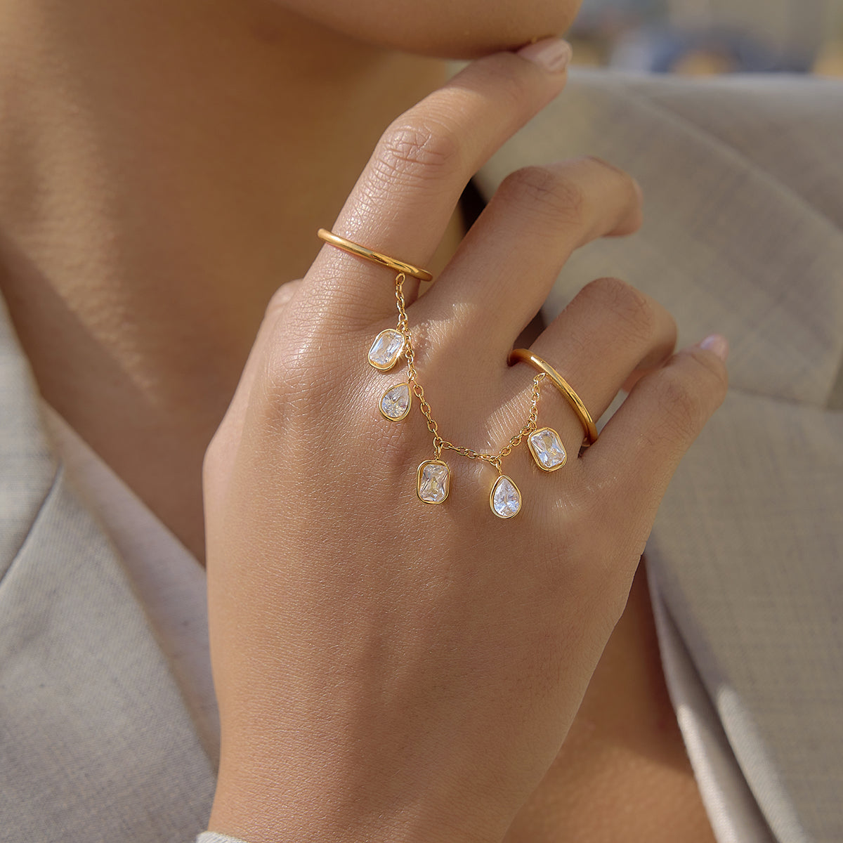 J&D Finger Bracelet Tassel Ring