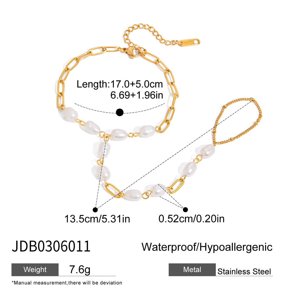 J&D Freshwater Pearl Finger Bracelet