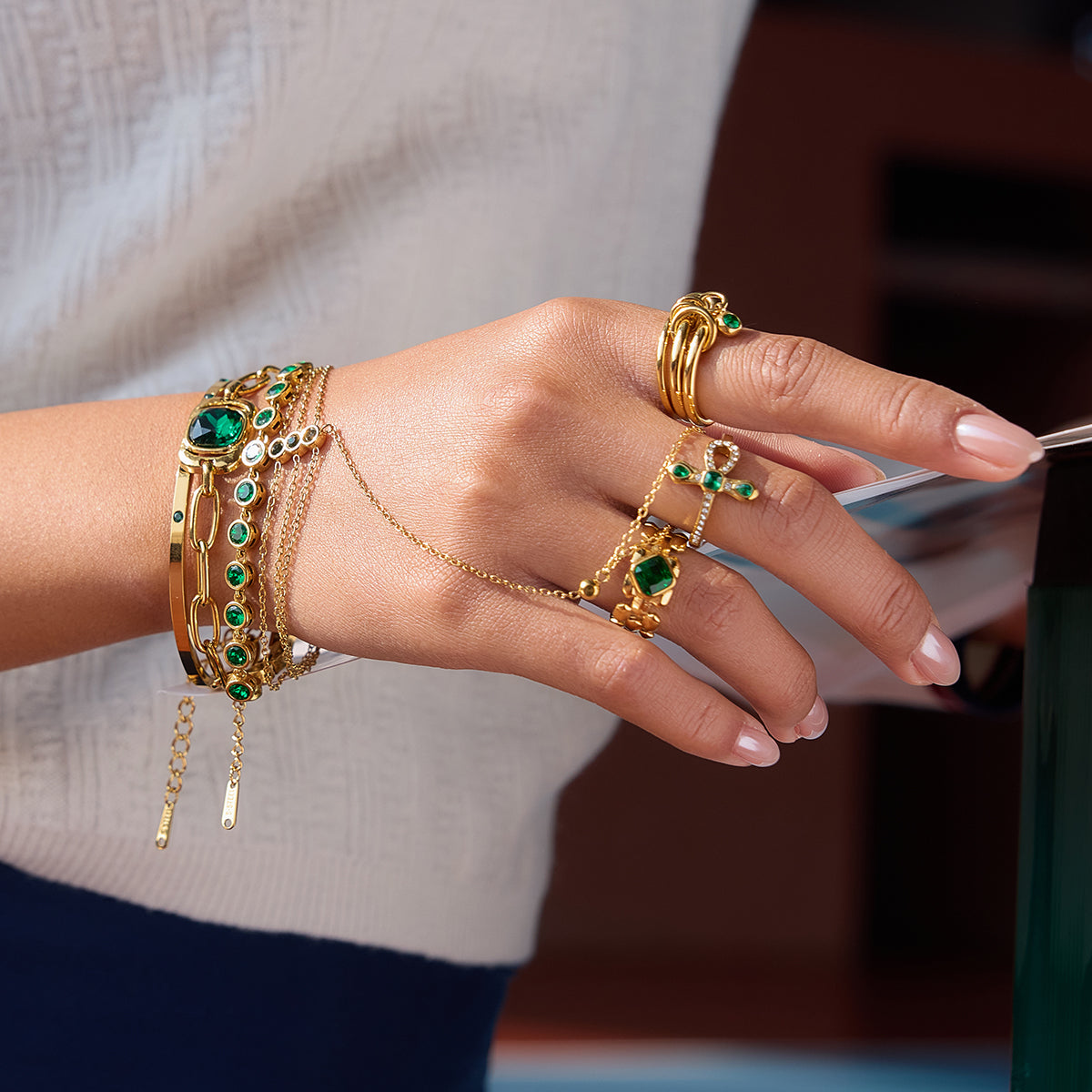 J&D Slave Bracelet Green Zirconia