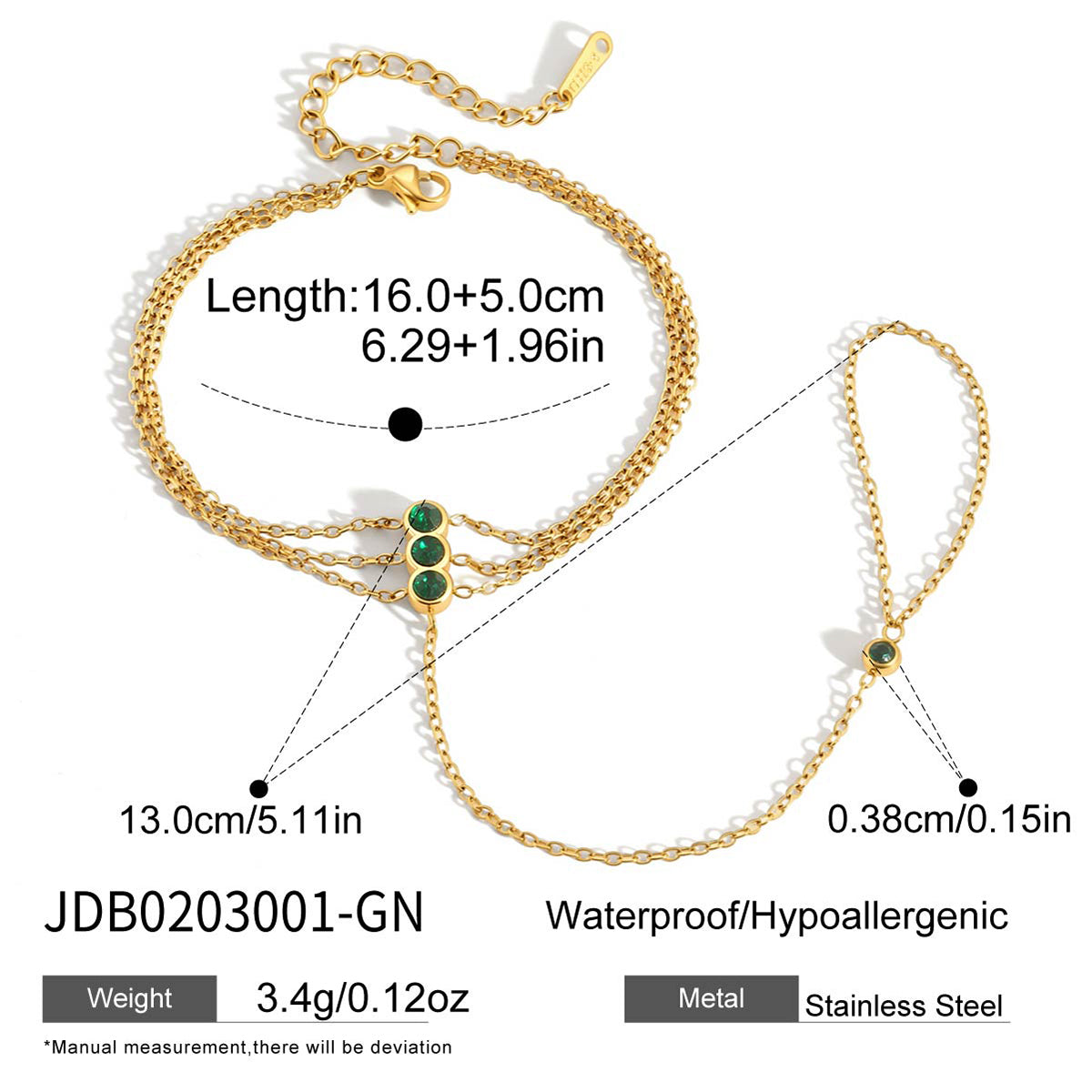 J&D Slave Bracelet Green Zirconia