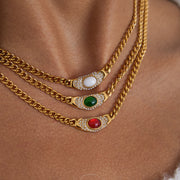 J&D  White Pave Green Red Necklace
