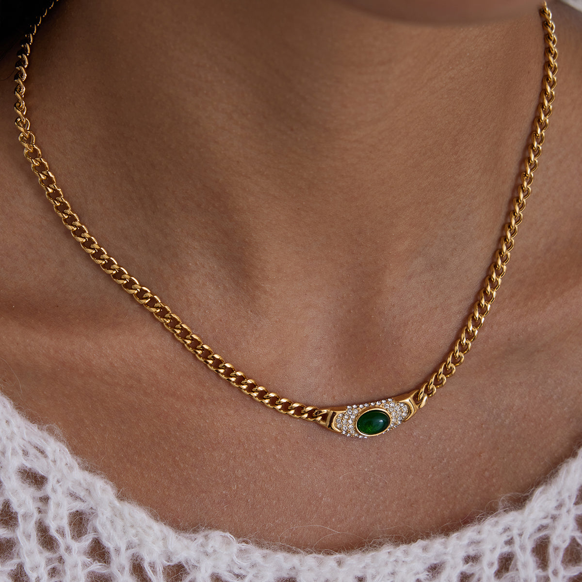 J&D  White Pave Green Red Necklace
