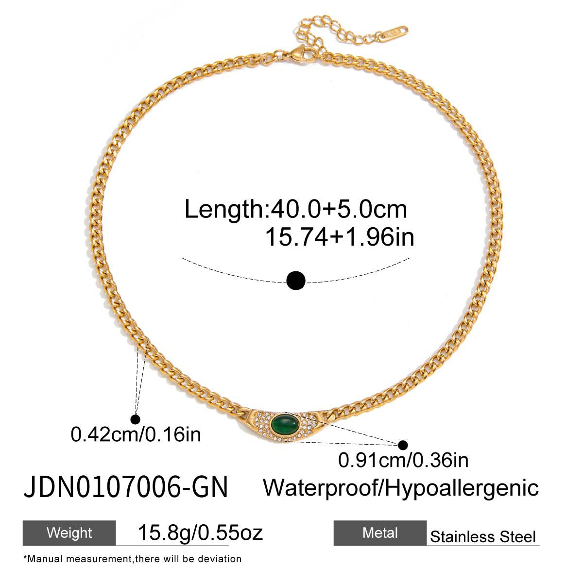 J&D  White Pave Green Red Necklace