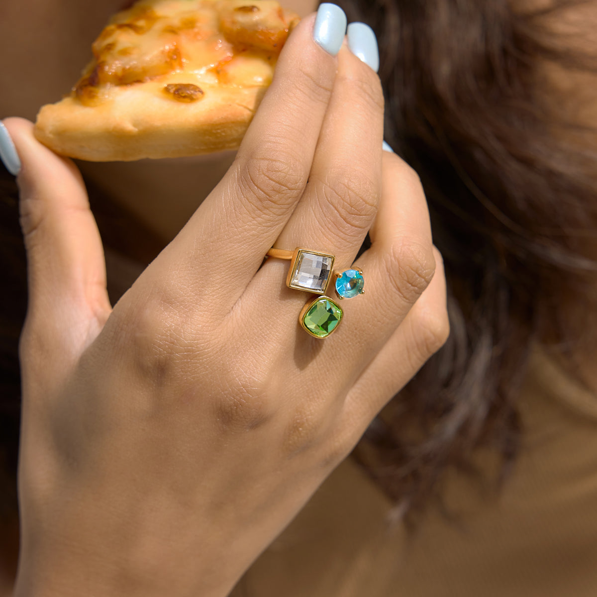 J&D Square Blue Round Zirconia