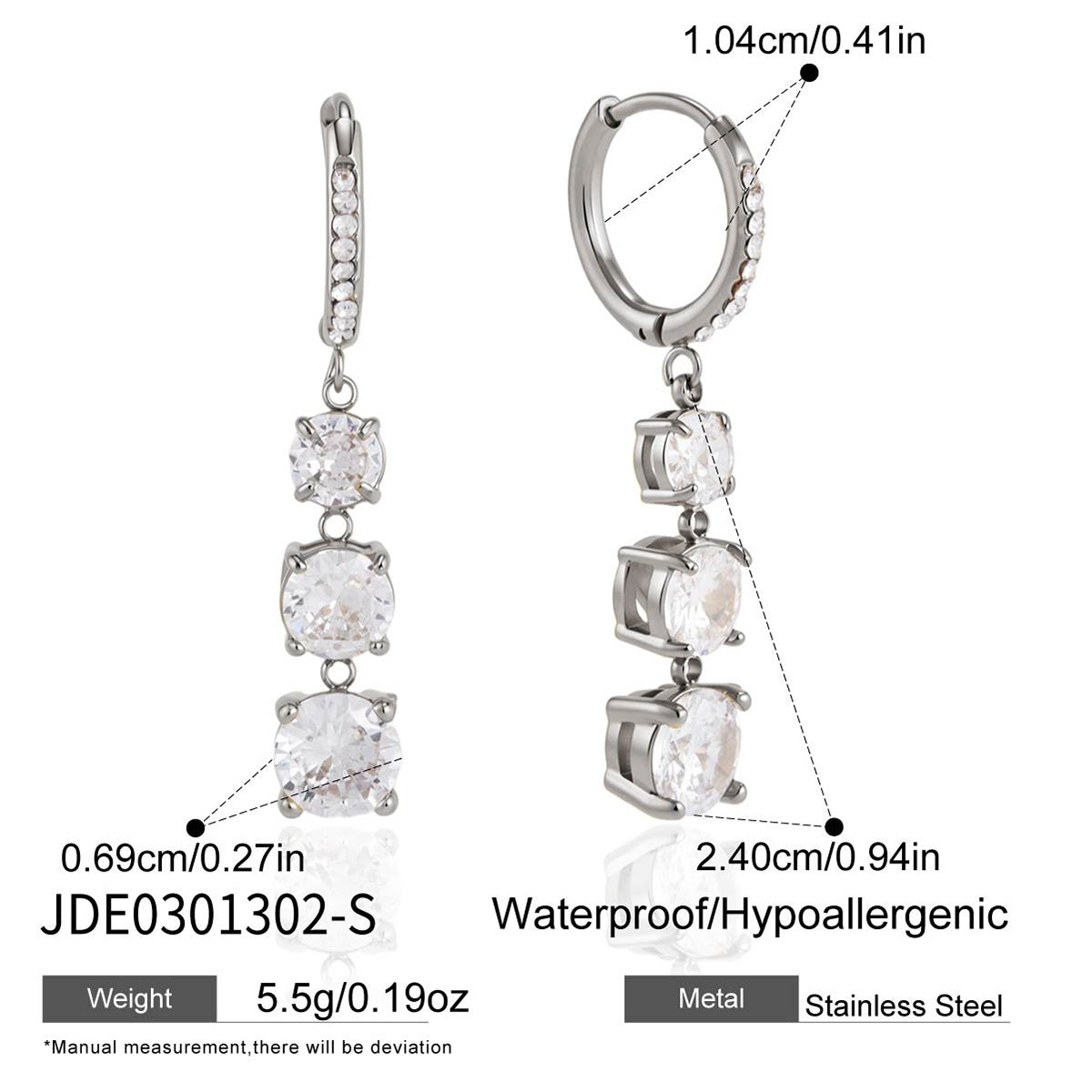 J&D  Drop Hoop Earrings Waterproof