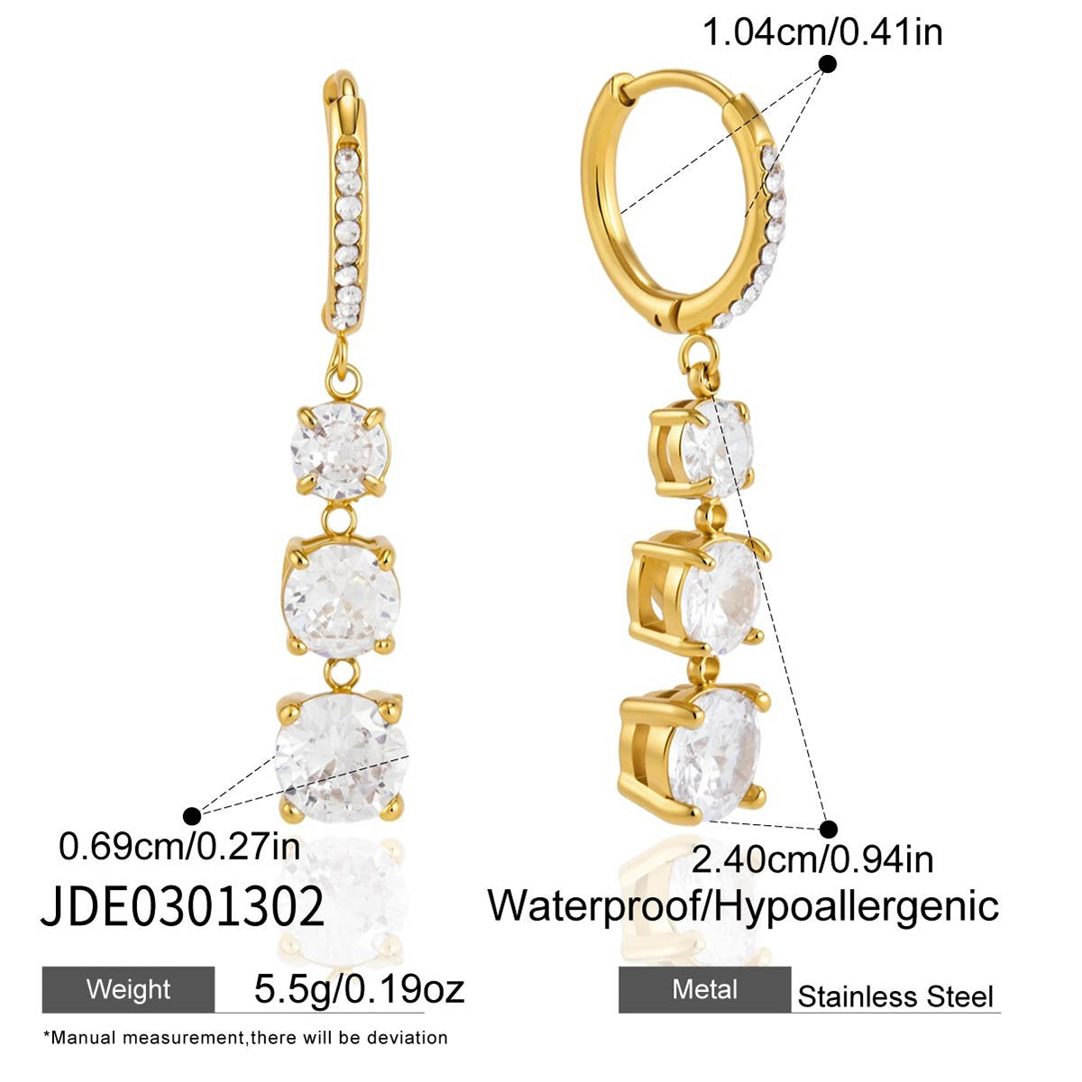 J&D  Drop Hoop Earrings Waterproof