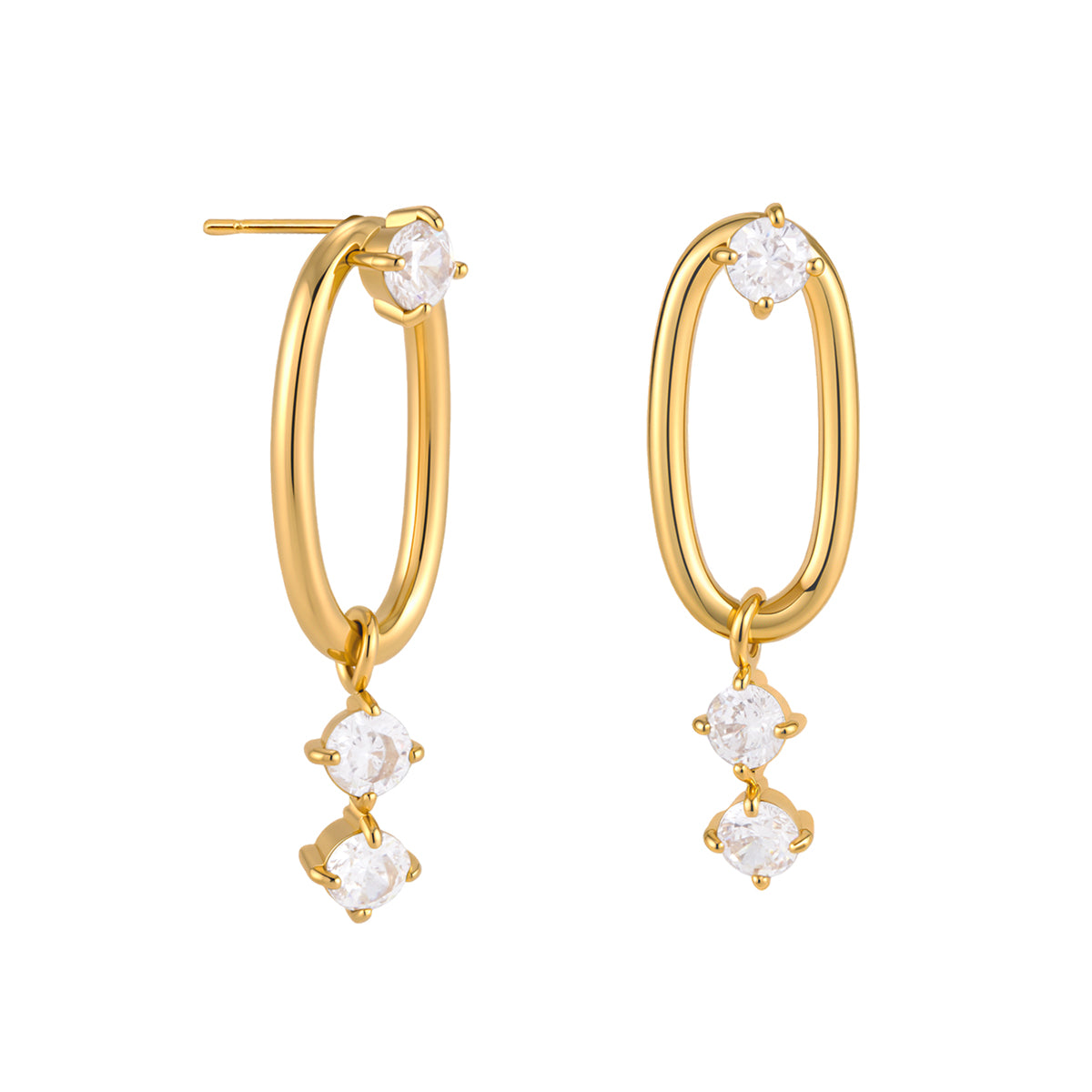 J&D  Round White Zirconia Drop Earrings