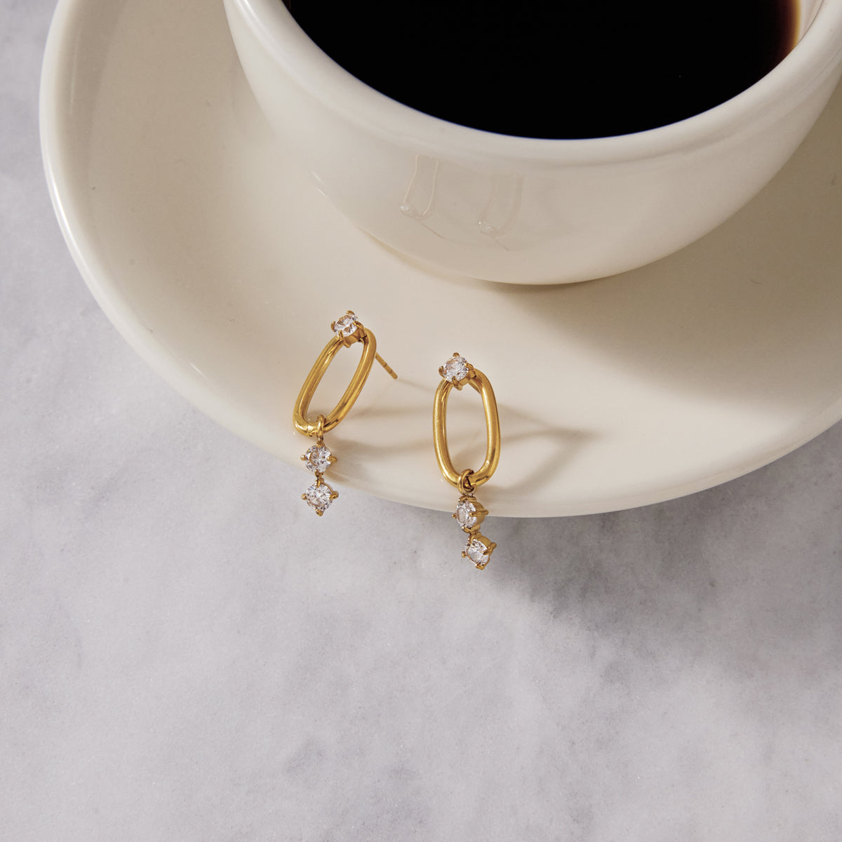 J&D  Round White Zirconia Drop Earrings