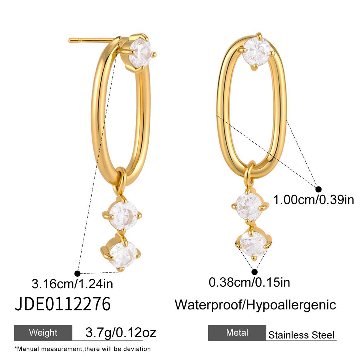 J&D  Round White Zirconia Drop Earrings