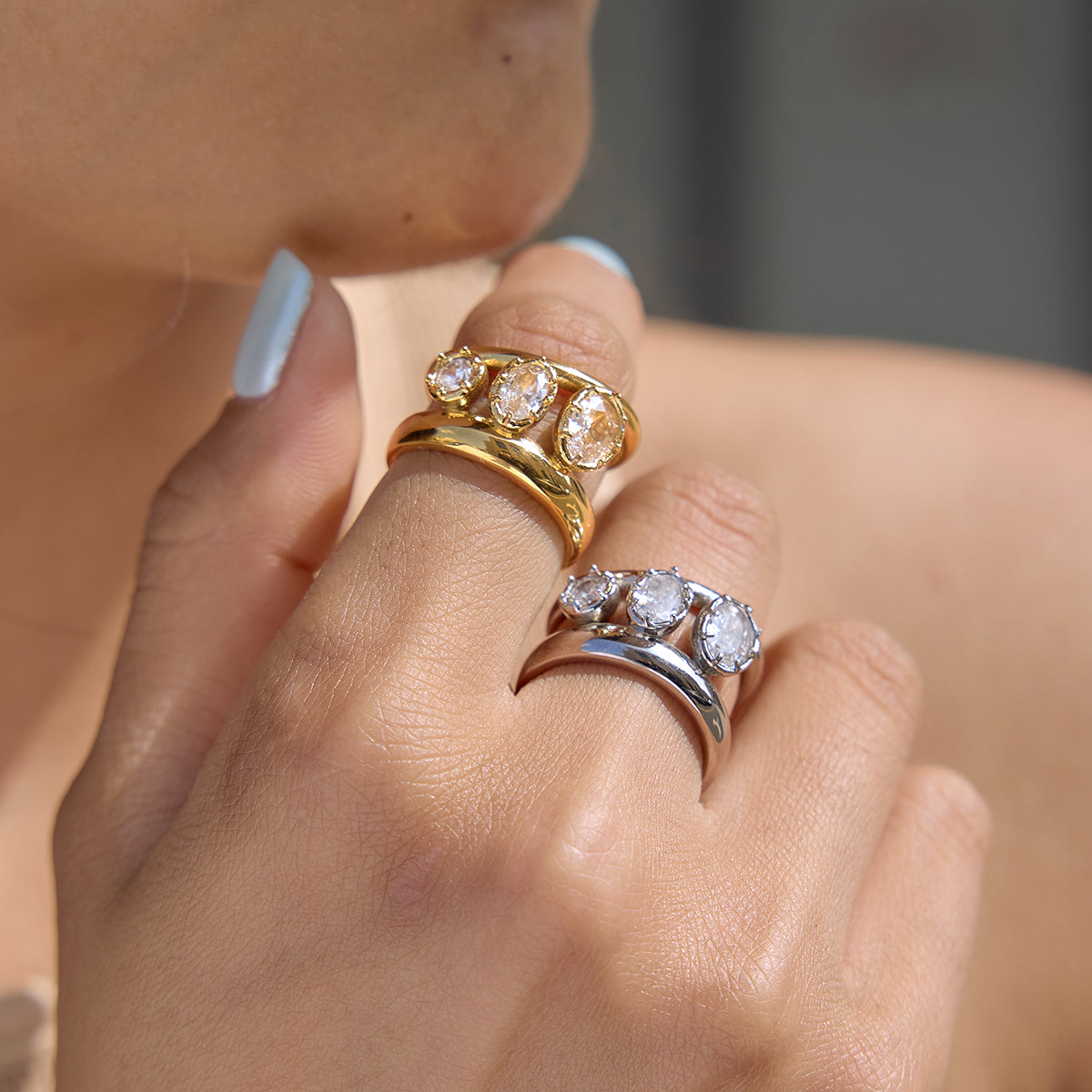 J&D Double Layer Hollow Ring with Oval