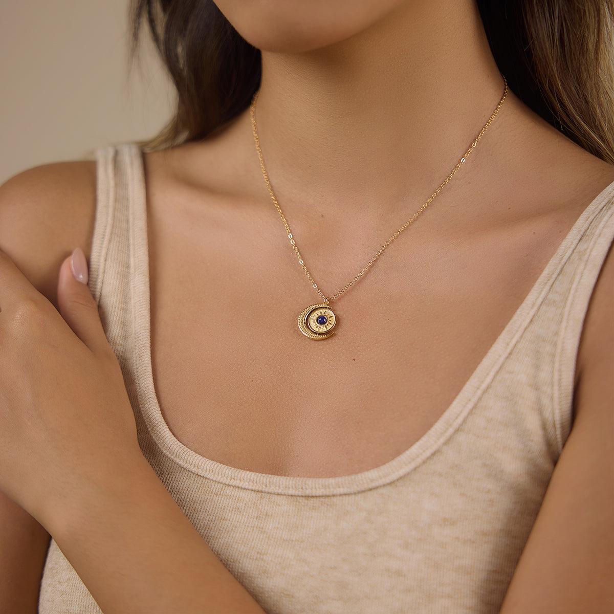 J&D  Rotating Sun Moon Pendant