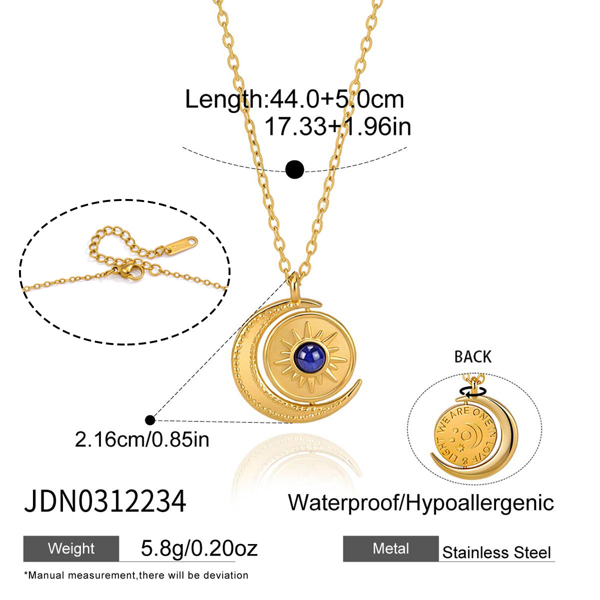 J&D  Rotating Sun Moon Pendant