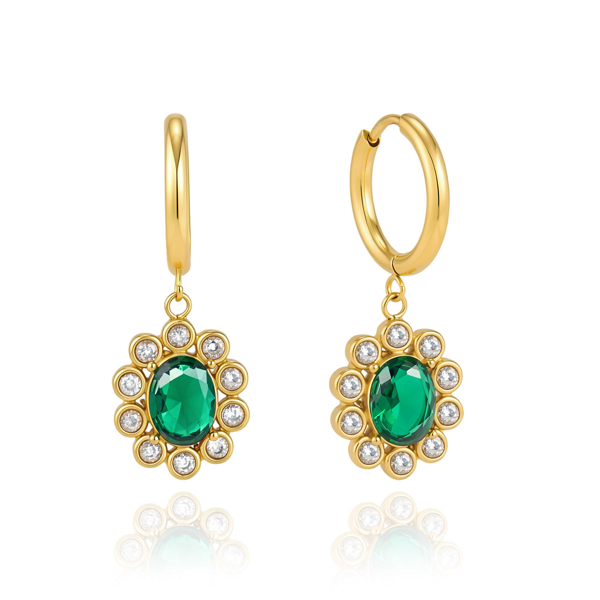 J&D  Flower Pendant Drop Hoops