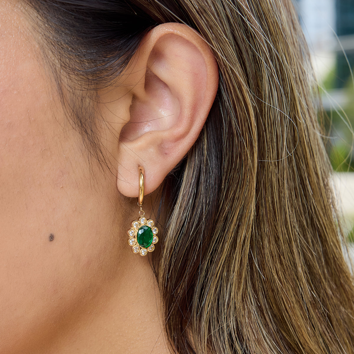 J&D  Flower Pendant Drop Hoops
