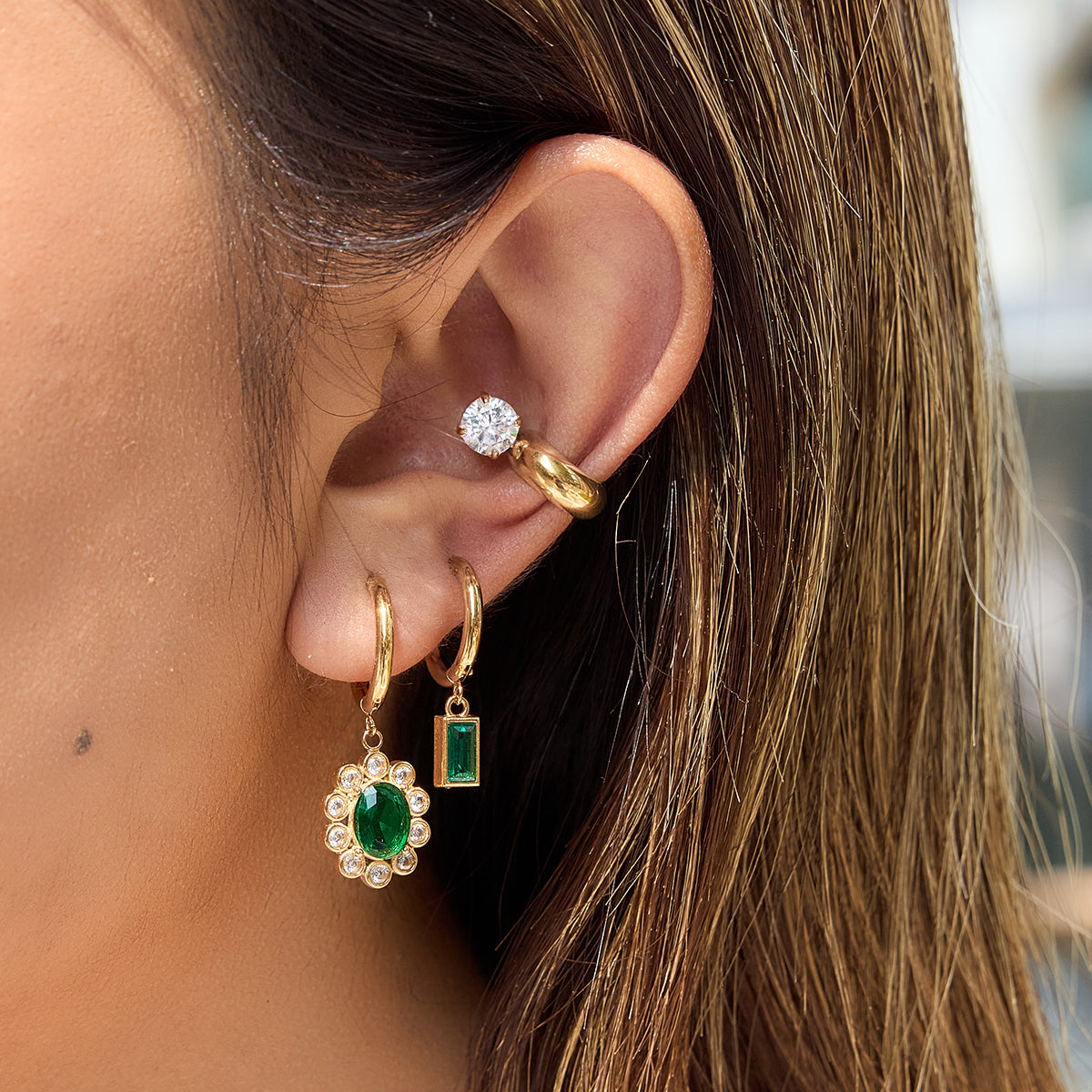 J&D  Flower Pendant Drop Hoops