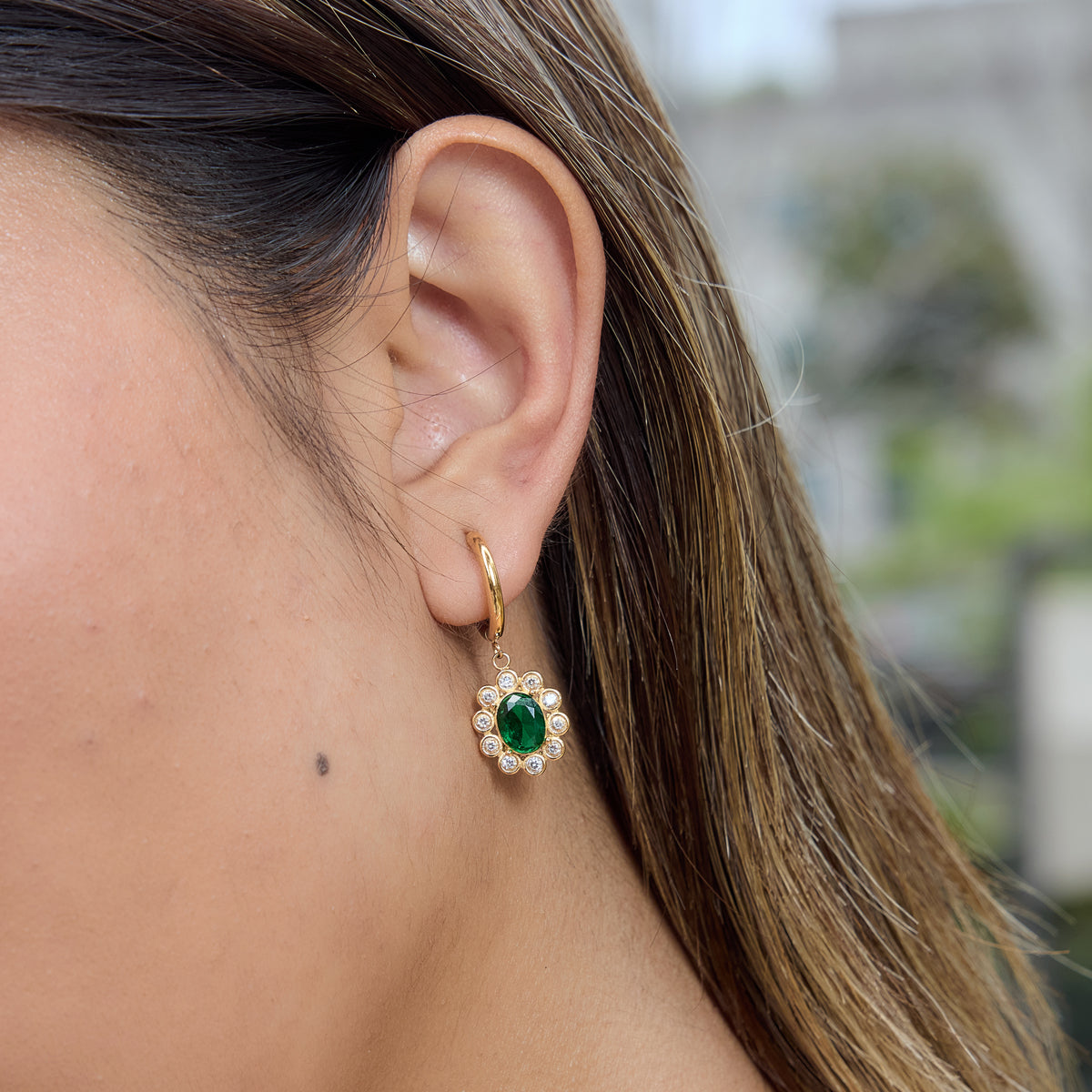 J&D  Flower Pendant Drop Hoops