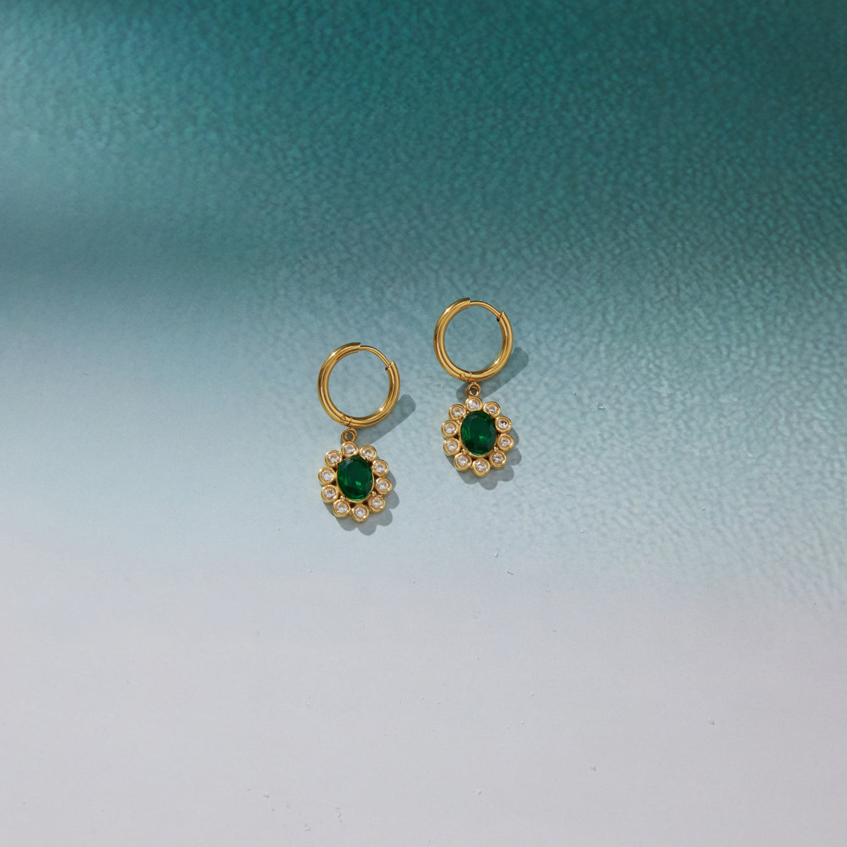 J&D  Flower Pendant Drop Hoops