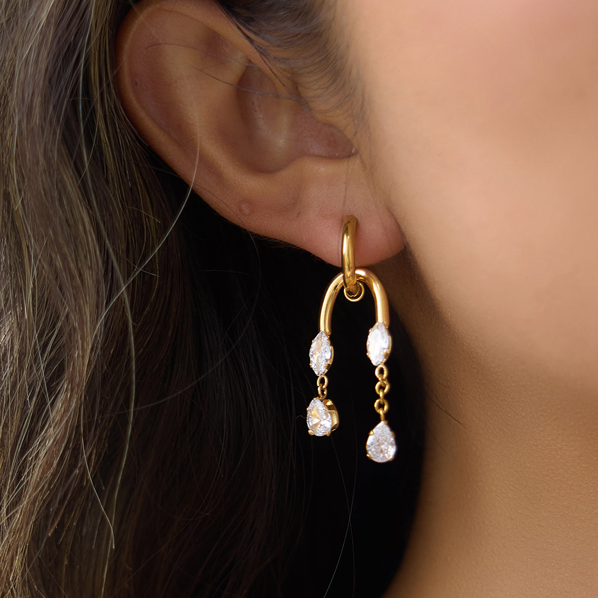 J&D  Marquise Pear Zirconia Tassel Drop