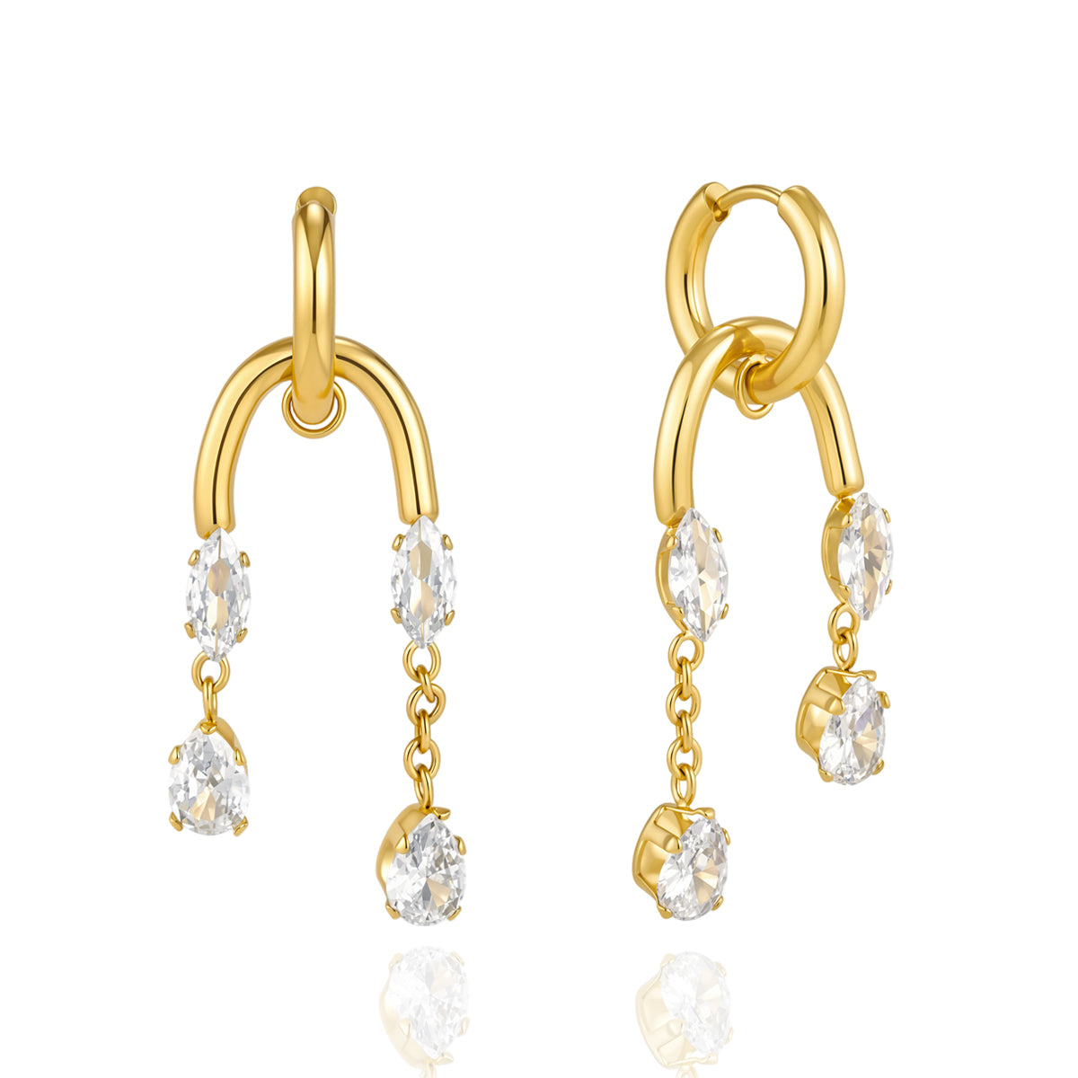 J&D  Marquise Pear Zirconia Tassel Drop