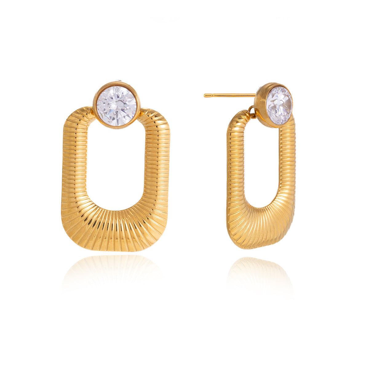 J&D  Zircon Ribbed U-Shaped Earrings