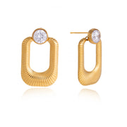 J&D  Zircon Ribbed U-Shaped Earrings
