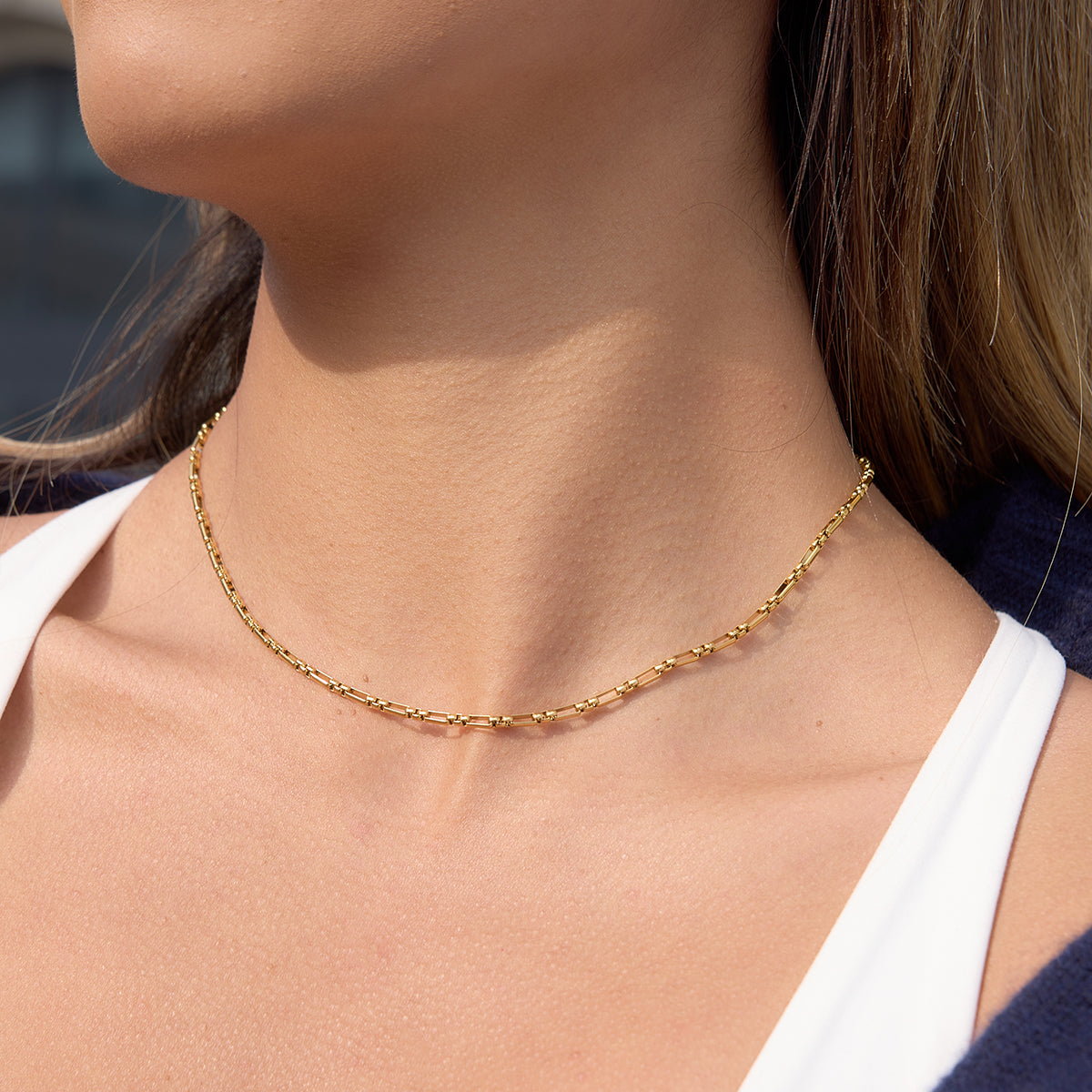 J&D   Trendy Minimalist Box Chain Necklace