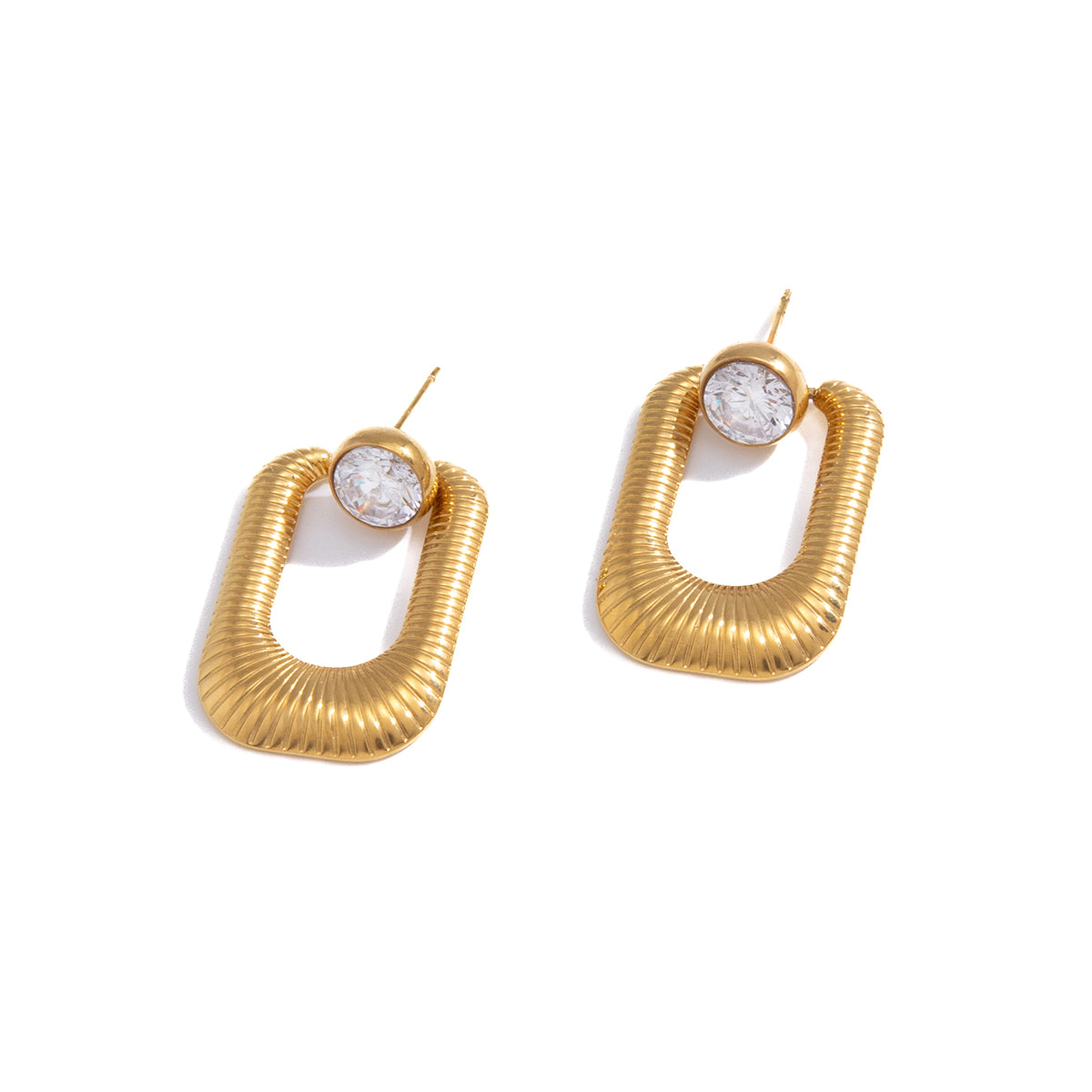 J&D  Zircon Ribbed U-Shaped Earrings