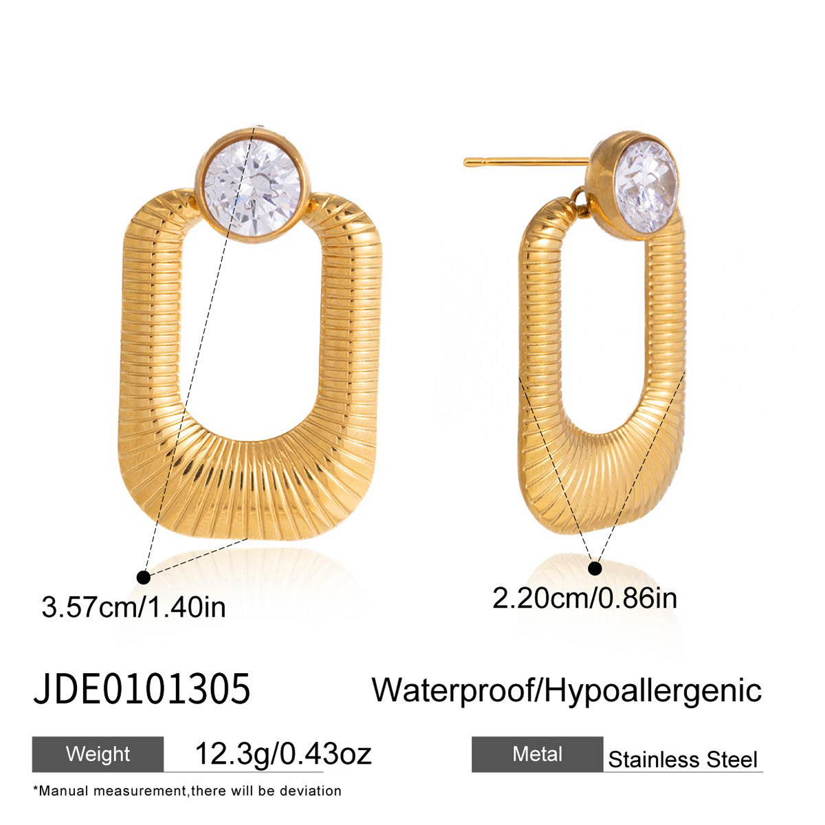 J&D  Zircon Ribbed U-Shaped Earrings