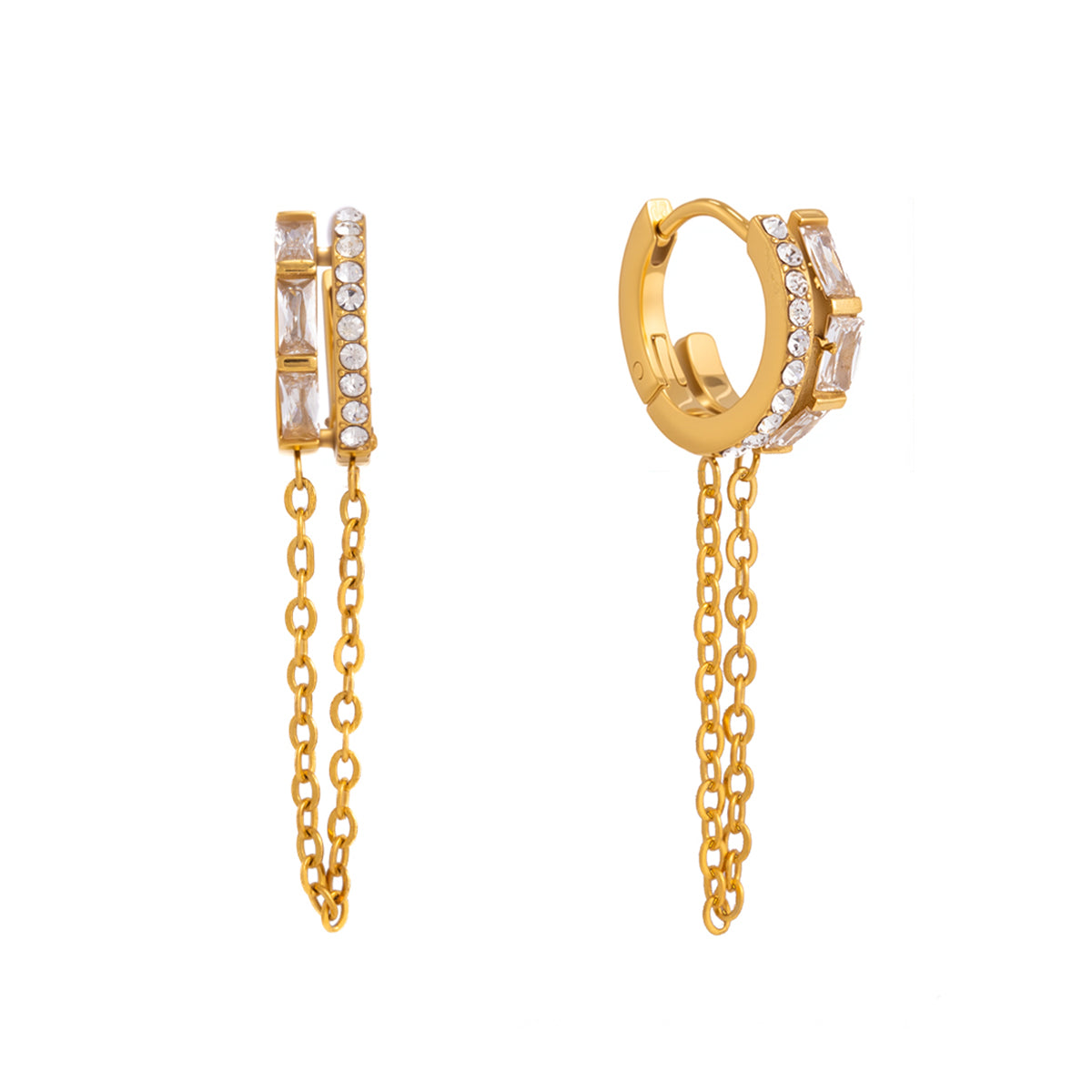 J&D   Rectangular CZ Chain Tassel Drops
