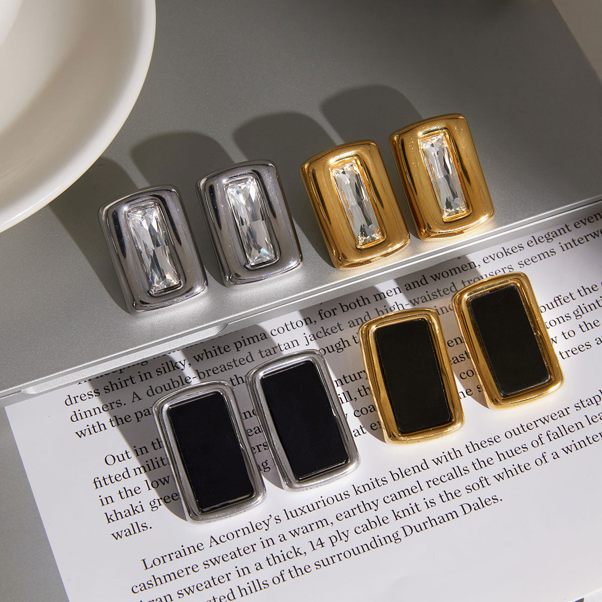 J&D   Black Acrylic White Zircon