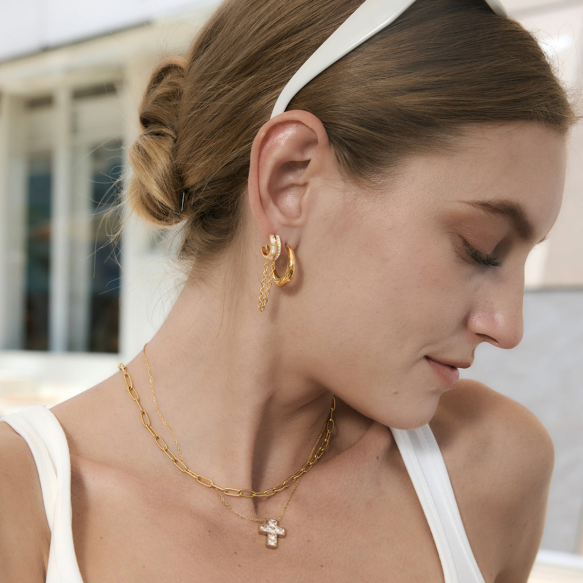 J&D   Rectangular CZ Chain Tassel Drops