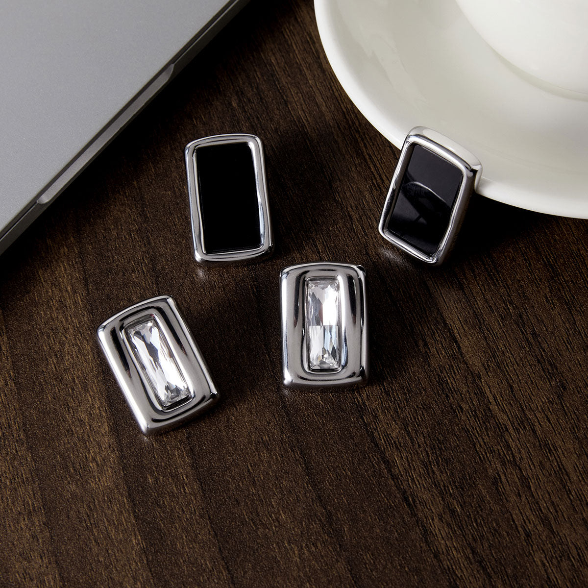 J&D   Black Acrylic White Zircon