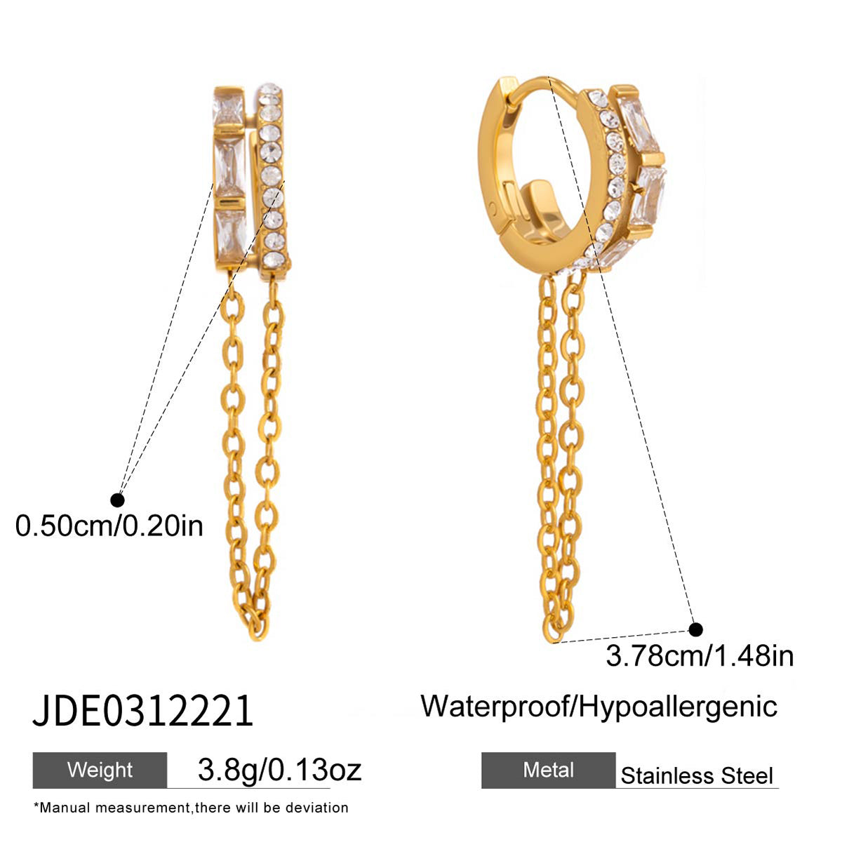 J&D   Rectangular CZ Chain Tassel Drops