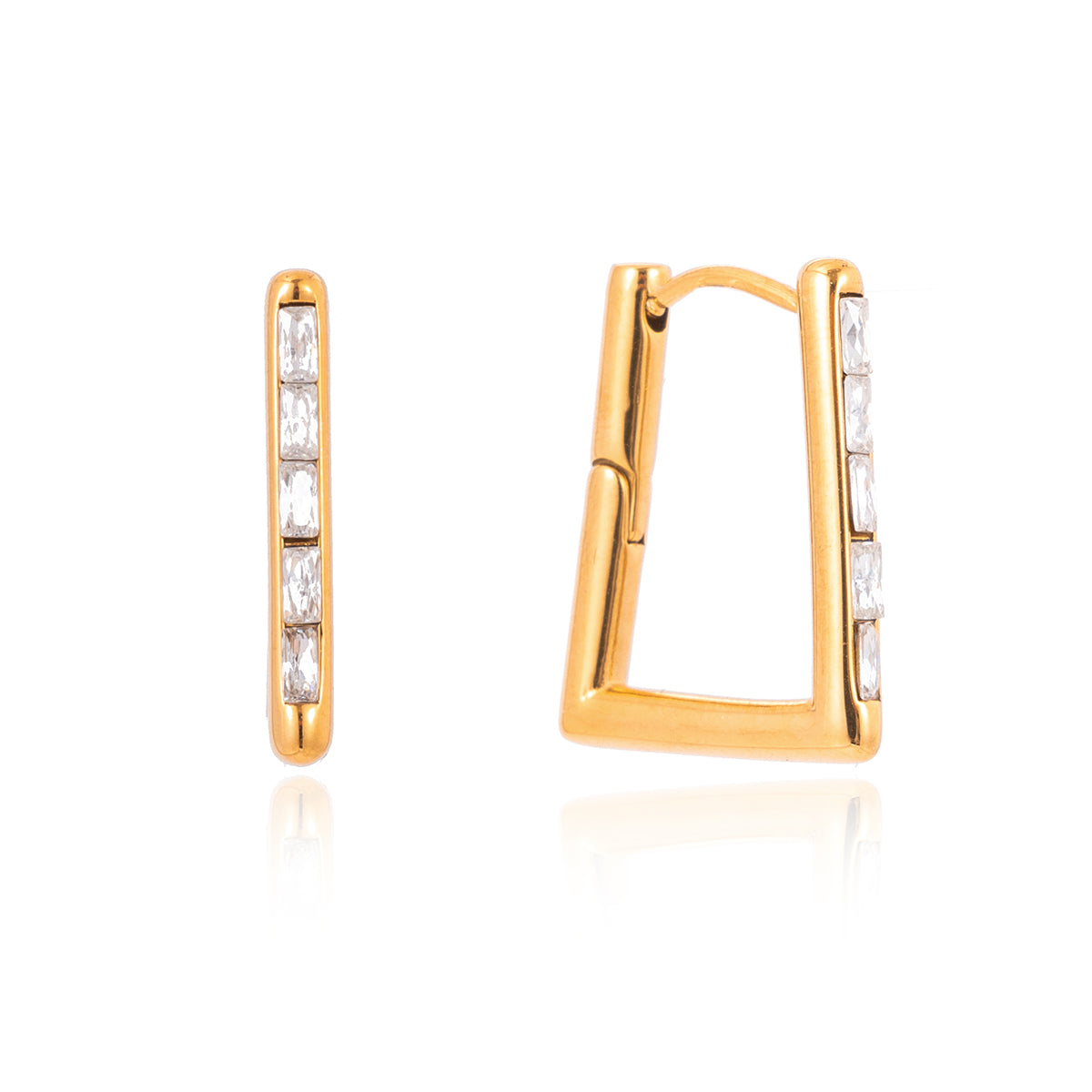 J&D  U Shaped Hoop Earrings Baguette Rhinestone