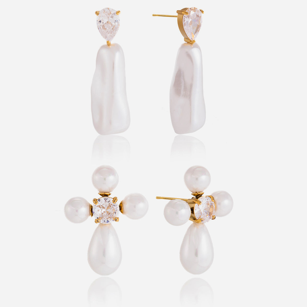 J&D  Teardrop Glass Pearl Cross Earring
