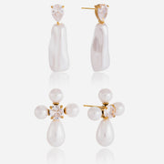 J&D  Teardrop Glass Pearl Cross Earring