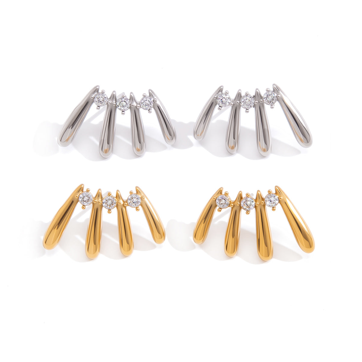 J&D Multi Layer Teardrop Round CZ Stud Earring