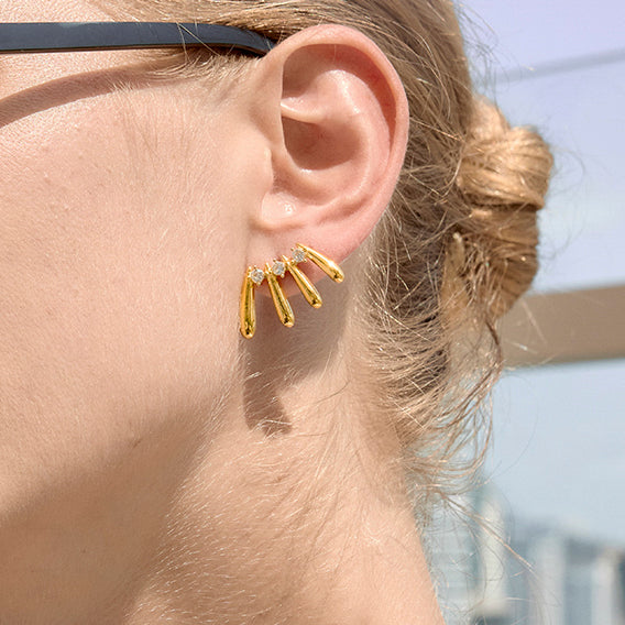J&D Multi Layer Teardrop Round CZ Stud Earring