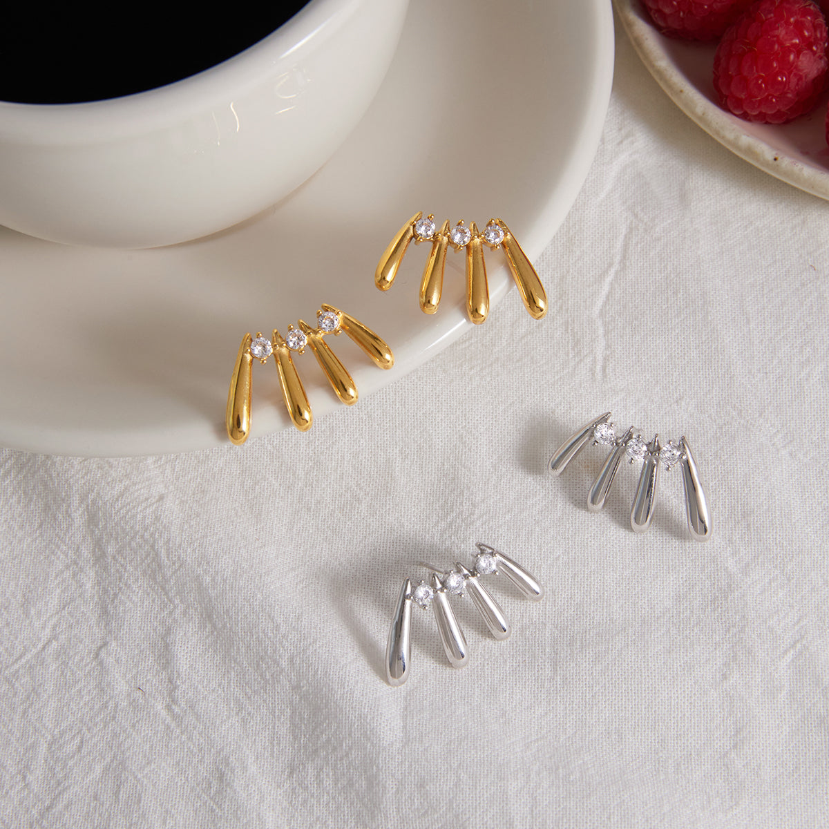 J&D Multi Layer Teardrop Round CZ Stud Earring