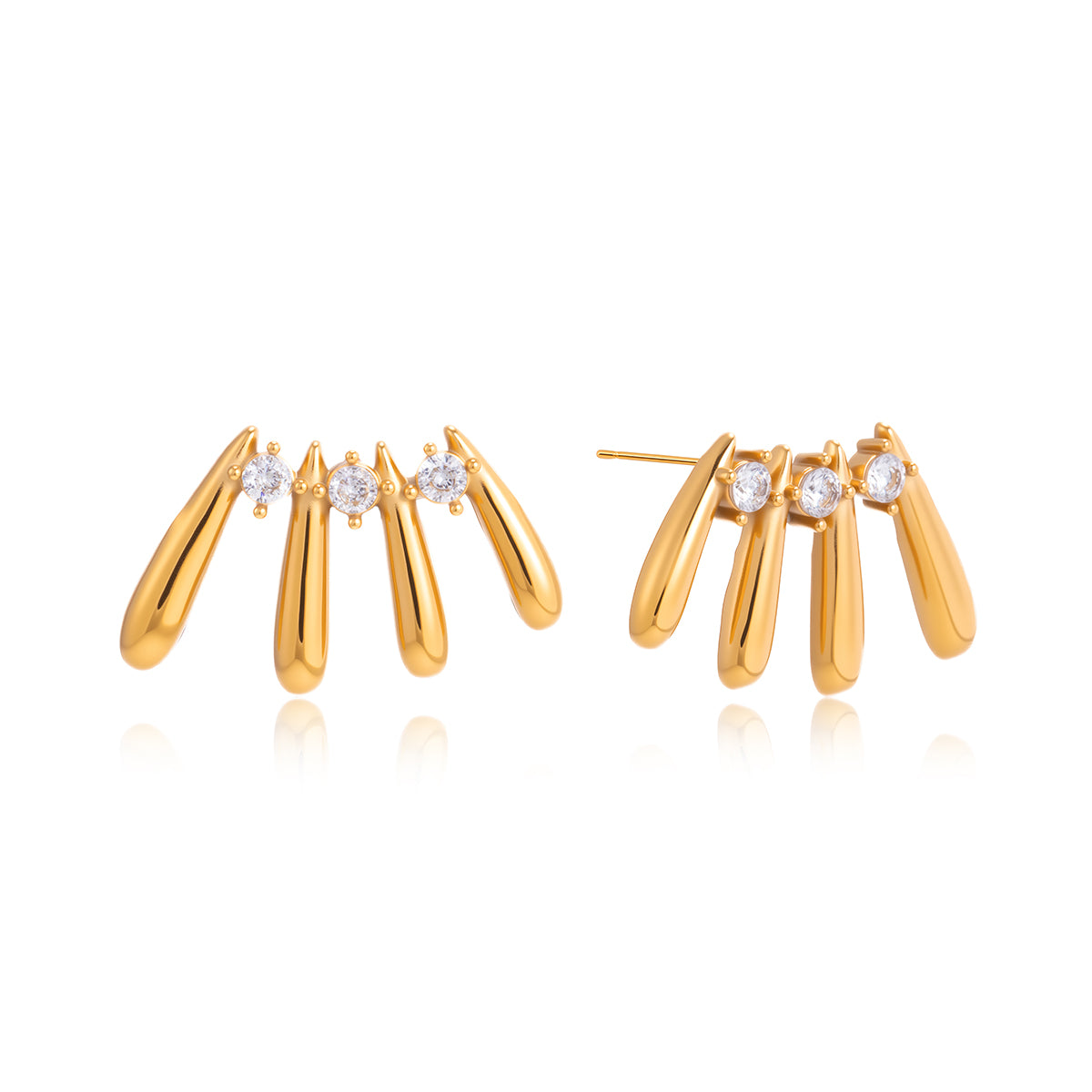J&D Multi Layer Teardrop Round CZ Stud Earring