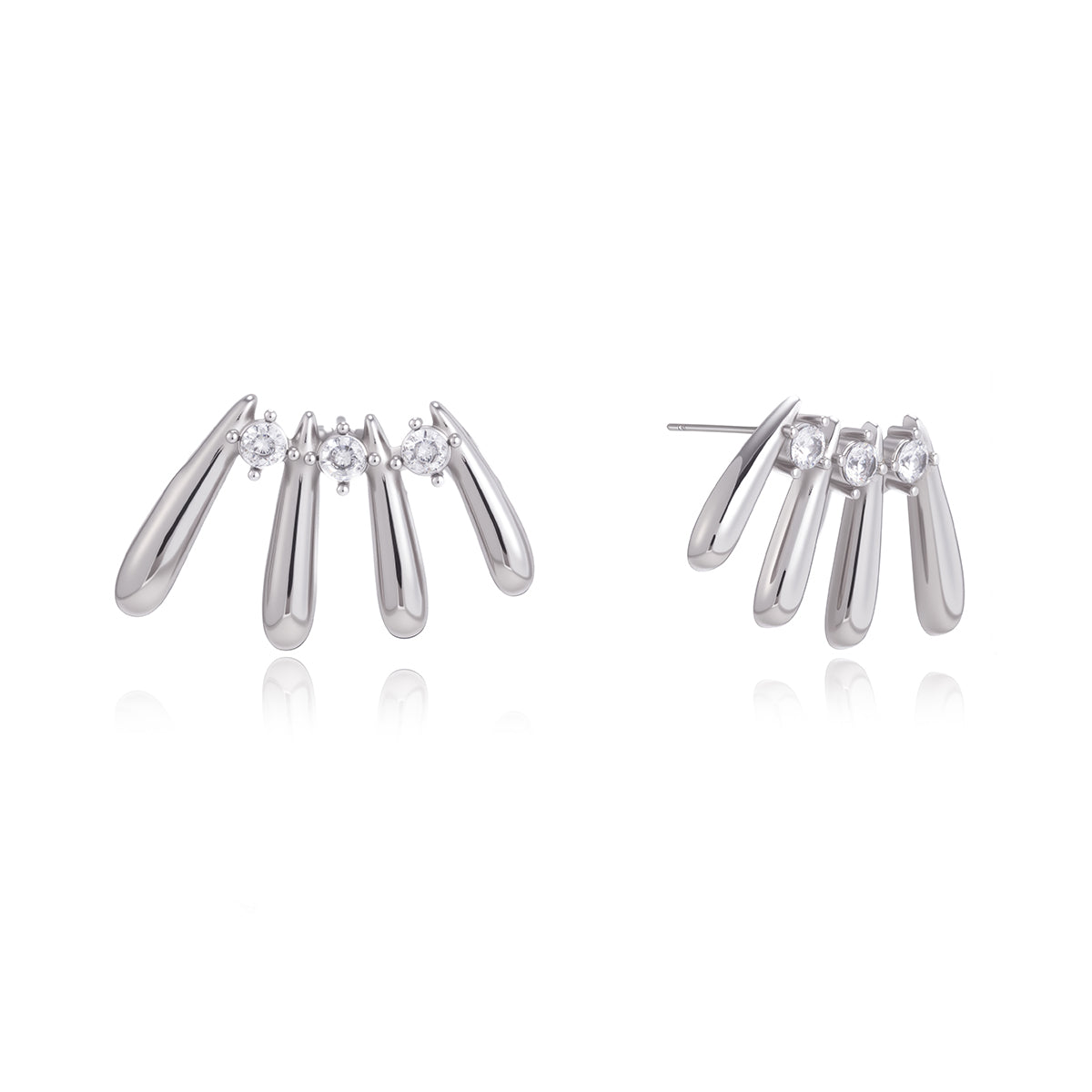 J&D Multi Layer Teardrop Round CZ Stud Earring