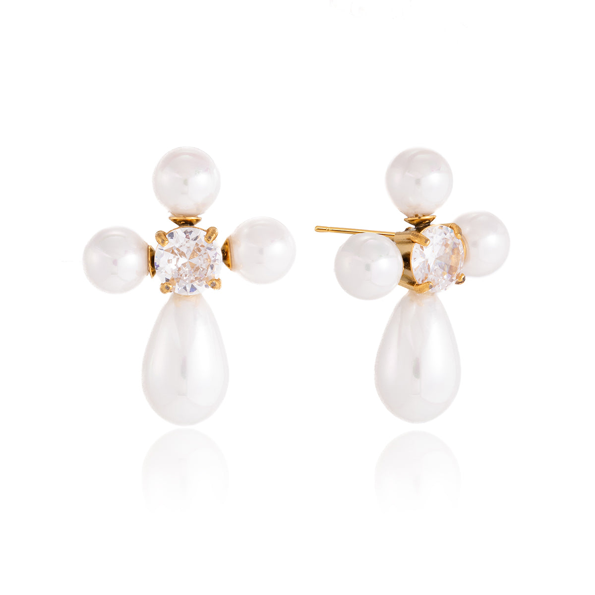 J&D  Teardrop Glass Pearl Cross Earring