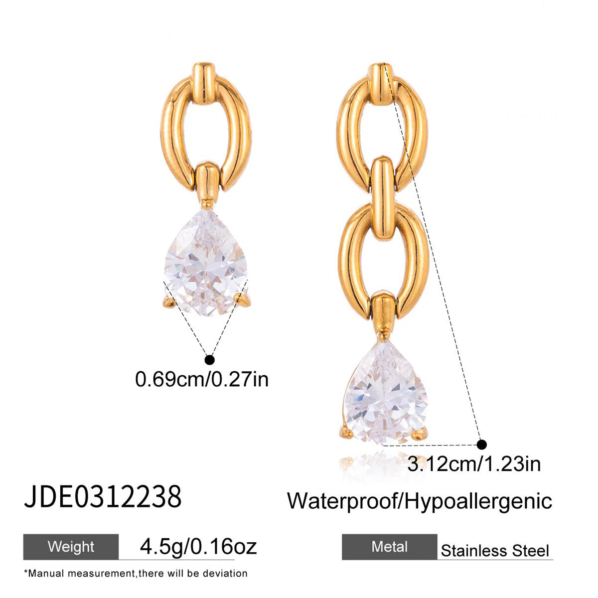 J&D  Trendy Teardrop CZ