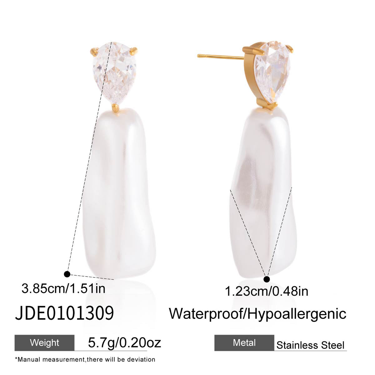 J&D  Teardrop Glass Pearl Cross Earring