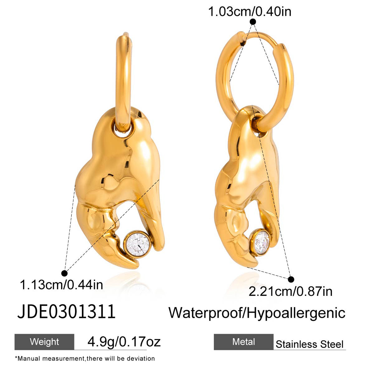J&D  Crab Claw Drop Earrings